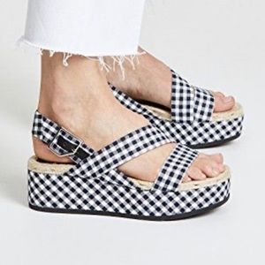 Rag & Bone Megan Blue Gingham Jute Platform Sandal 7.5